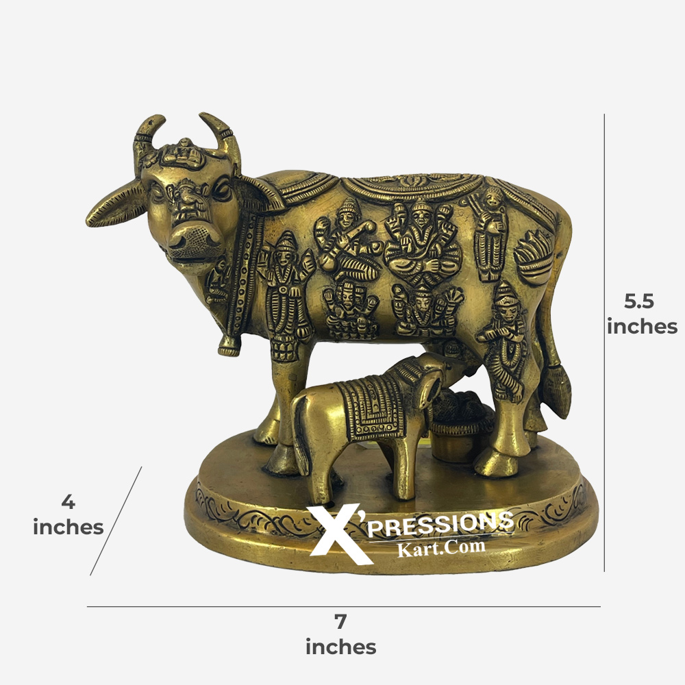 Brass Cow With Calf With Cow Depicting Different Gods In Superfine ...