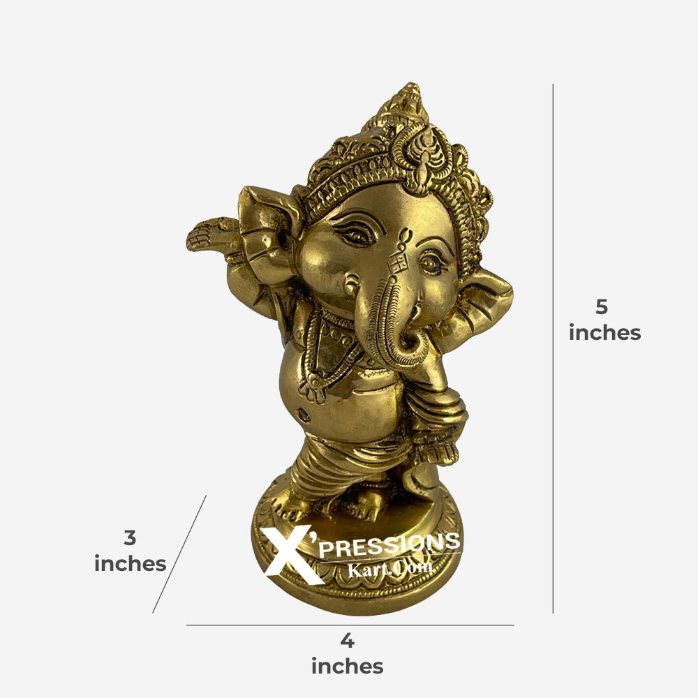 Brass Dancing Ganesh Idol With Base 5 Inches | Xpressions Kart