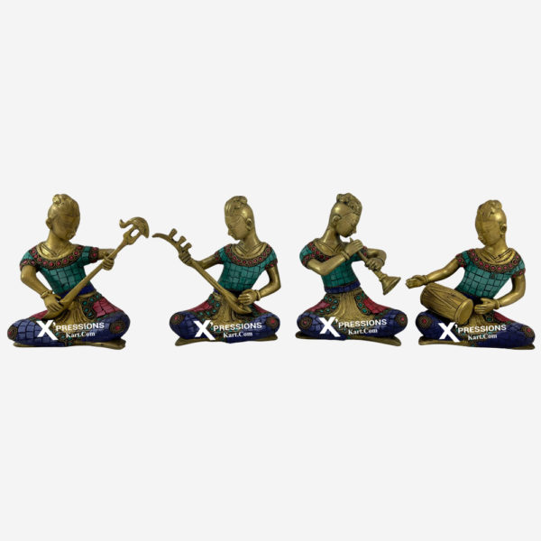 Brass Musicians 4 Pieces With Decorative Stones