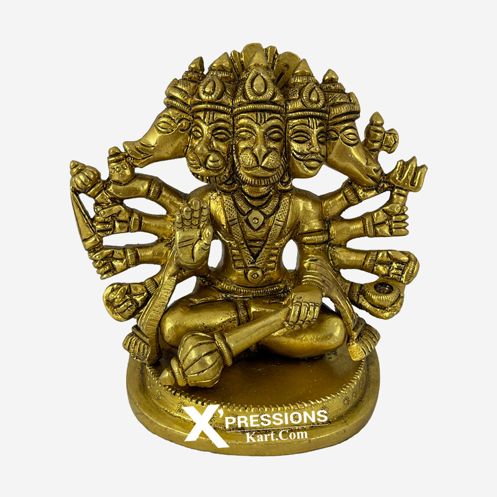 Brass Panch Mukhi Hanuman Ji With Beautiful Carving 4 Inches ...